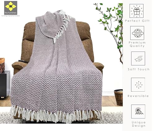 Image of Chevron 60X50 Inch Reversible Cotton Throw Blanket With Tassels| Blanket For Living Room, Sofa, Bed, Chair, Picnic & Used For Gift | Maroon Narrow Chevron, Size 150X125 Cm, 300 tc