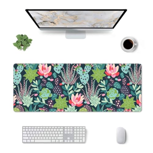 Image of Cactus Large Gaming Mouse Pad, Waterproof Extended Succulent Floral Mousepad Desktop, Big Long Non-Slip Flower Mouse Mat for Laptop, Keyboard, Computer for Decor Office, 31.5 * 11.8 in