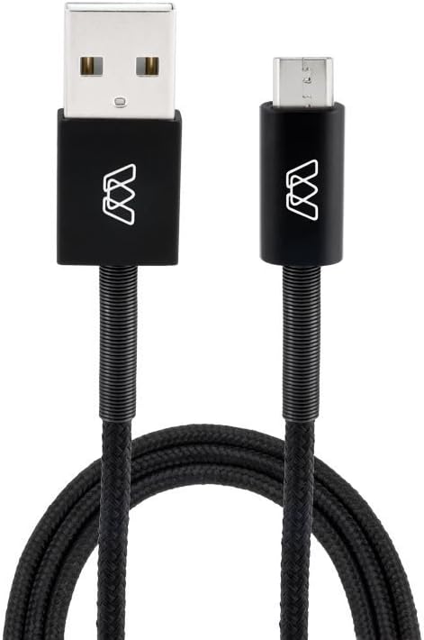 Sewell MOS Spring Micro USB Cable Aluminum Heads Spring Relief Cotton Jacket, Black, 3'