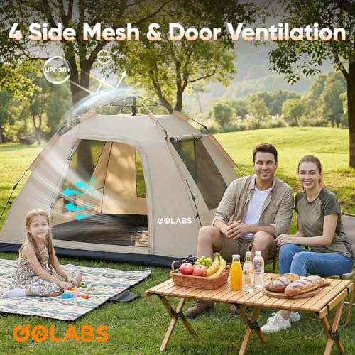 Golabs CT3 2 Person Instant Camping Tent, 1-Minute Setup by Pre-Attached Pole, 4 Side Mesh & Door Ventilation, Lightweight 4.8lbs Portable Design with Carry Bag, Inner Storage Pockets & Hooks for Park - Image 4