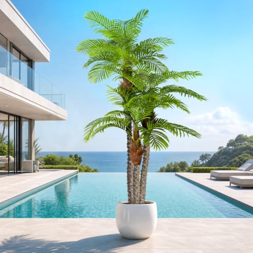 Image of ANTING Artificial Palm Trees for Outdoors- 8.5ft Tall Triple Tropical Palm Artificial Tree, UV Resistant Fake Palm Plant for Patio Pool Garden, Home Indoor Aesthetic Decor