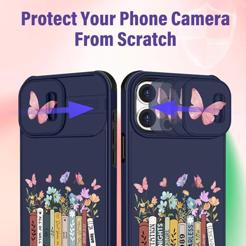 Image of Funermei (2in1 for iPhone 12 Pro Max Case for Women Cute Girls Butterfly Phone Cover Flower Books Girly Pretty Kawaii Design with Camera Cover Funda for Apple for iPhone 12 Pro Max Case