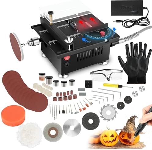 Riomeira Mini Table Saw, Mini Table Saw for Crafts – Speed, Angle & Height Adjustable, Compact Portable Design – Perfect for Home DIY, Model Making, Handicraft, and Desktop Woodworking, Black