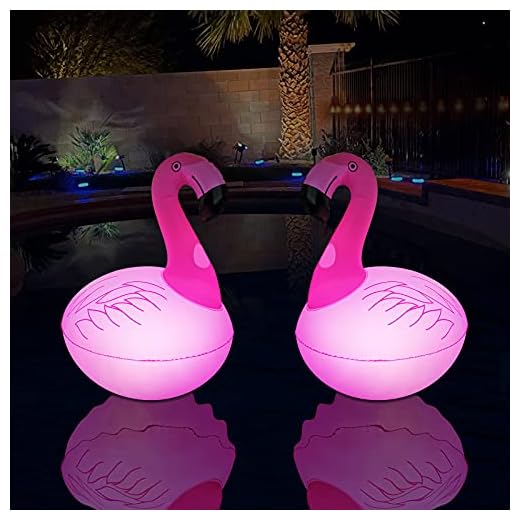 Rukars Floating Pool Lights 2PCS, Solar Flamingo Pool Lights Waterproof, Glow in The Dark Solar Powered LED Lights, Inflatable Floating Lights for Pool Spa Patio Wedding Party Christmas Decorations