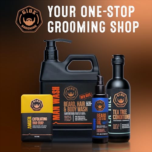 GIBS Grooming - Original Man Wash (33.8 fl oz) 3-in-1 Beard, Hair, Body Soap - Citrus, Oak, Basil Scent - Sulfate Free - Tea Tree Oil, Hemp Oil, Protein - Mens Body Wash & Mens Shampoo - Made in USA