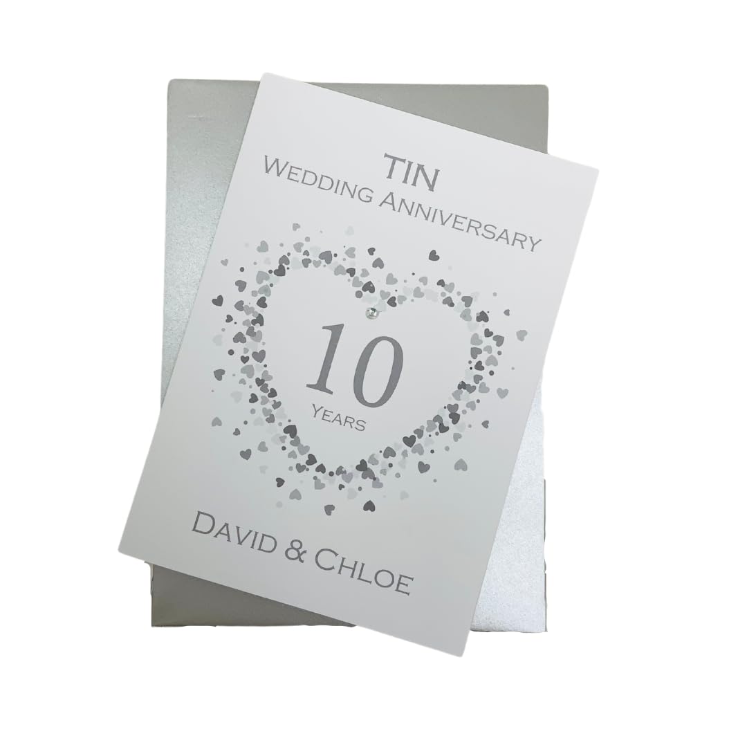 10th Wedding Anniversary Card - Tin 10 Year Tenth Anniversary Greeting Card, Personalised Gift for Wife, Husband, Parents Couple Friends - (Love Heart) โ image 1