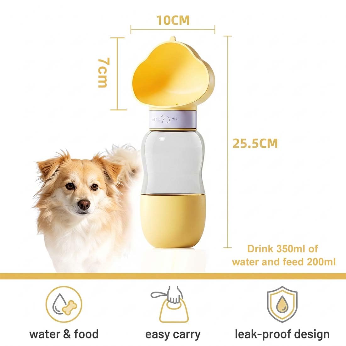 Botella para Mascotas 3 en 1, Botella de Agua para Mascotas, Botella de Viaje para Perros y Gatos, Botella de Agua Portátil, 350ml para Agua y 200ml para Comida