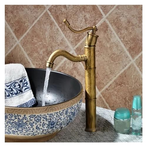Robinet mitigeur d'évier en laiton antique sculpté, style bambou rétro pour salle de bain