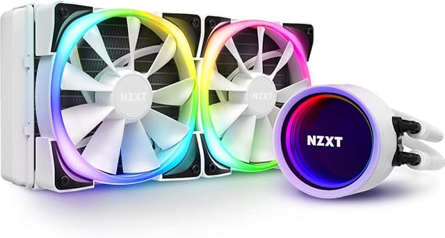 NZXT Kraken X53 RGB 240mm - RL-KRX53-RW - AIO RGB CPU Liquid Cooler - Rotating Infinity Mirror Design - Powered By CAM V4 - RGB Connector - Aer RGB V2 120mm Radiator Fans (2 Included) - White