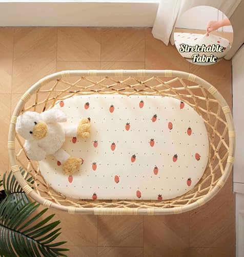 Image of SDY Jersey Strawberry Bassinet Sheets for Baby Girls,32 inchx 16 inchx 4 inch, 2 Pack,Pink Cute Kawaii Standard Oval /Retangle Fitted Bassinet Sheets for Toddler,Super Soft Breathable