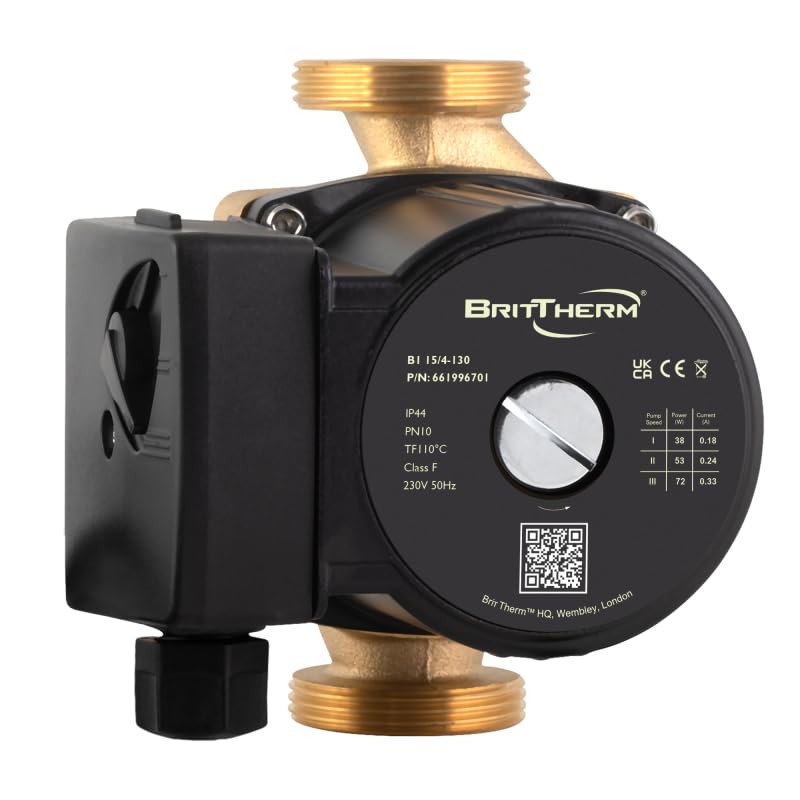 BritTherm B1 25/4-130 Bronze Hot Water Pump, Secondary Recirculator for Potable Systems 130mm Inline, 1.5" Connections