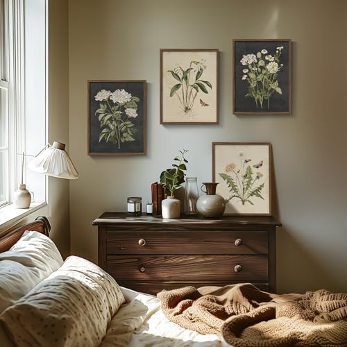Framed Vintage Botanical Wall Art Bedroom, 4 Piece Rustic Farmhouse Floral Canvas Prints Artwork, Neutral Flower Butterfly Pictures for Modern Farmhouse Living Room Kitchen Bathroom Wall Decor, 11x14 Framed Vintage Botanical Wall Art Bedroom, 4 Piece Rustic Farmhouse Floral Canvas Prints Artwork, Neutral Flower Butterfly Pictures for Modern Farmhouse Living Room Kitchen Bathroom Wall Decor, 11x14