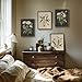 Framed Vintage Botanical Wall Art Bedroom, 4 Piece Rustic Farmhouse Floral Canvas Prints Artwork, Neutral Flower Butterfly Pictures for Modern Farmhouse Living Room Kitchen Bathroom Wall Decor, 11x14