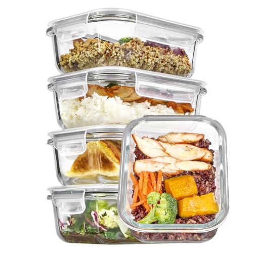 Comparison: Best Tupperware For Meal Prep 8 Vtopmart 5Pack 22oz Glass Storage Containers with Lids, Glass Meal Prep Food Container Sets with Snap Airtight Lids for Microwave, Oven, Freezer and Dishwasher