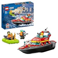 LEGO 60373 City Fire Rescue Boat Toy, Floats on Water, with Jetpack, Dinghy and 3 Minifigures, Everyday Hero Toys for Boys and Girls Aged 5+, Gift Idea