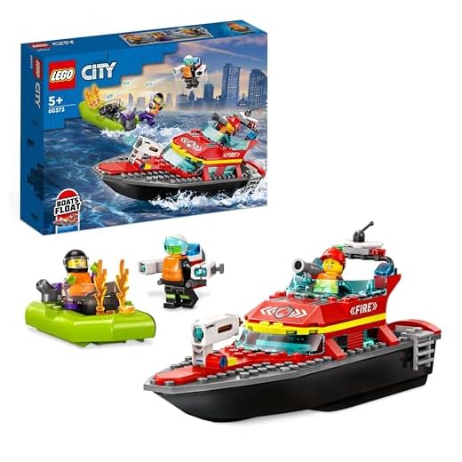 LEGO 60373 City Fire Rescue Boat Toy, Floats on Water, with Jetpack, Dinghy and 3 Minifigures, Everyday Hero Toys for Boys and Girls Aged 5+, Gift Idea