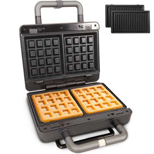 Gadgy Gaufrier et Croque-Monsieur 2 en 1 – Plaques Amovibles Anti-Adhésives – Thermostat – Poignée Cool-Touch – Voyants Lumineux – Rangement...