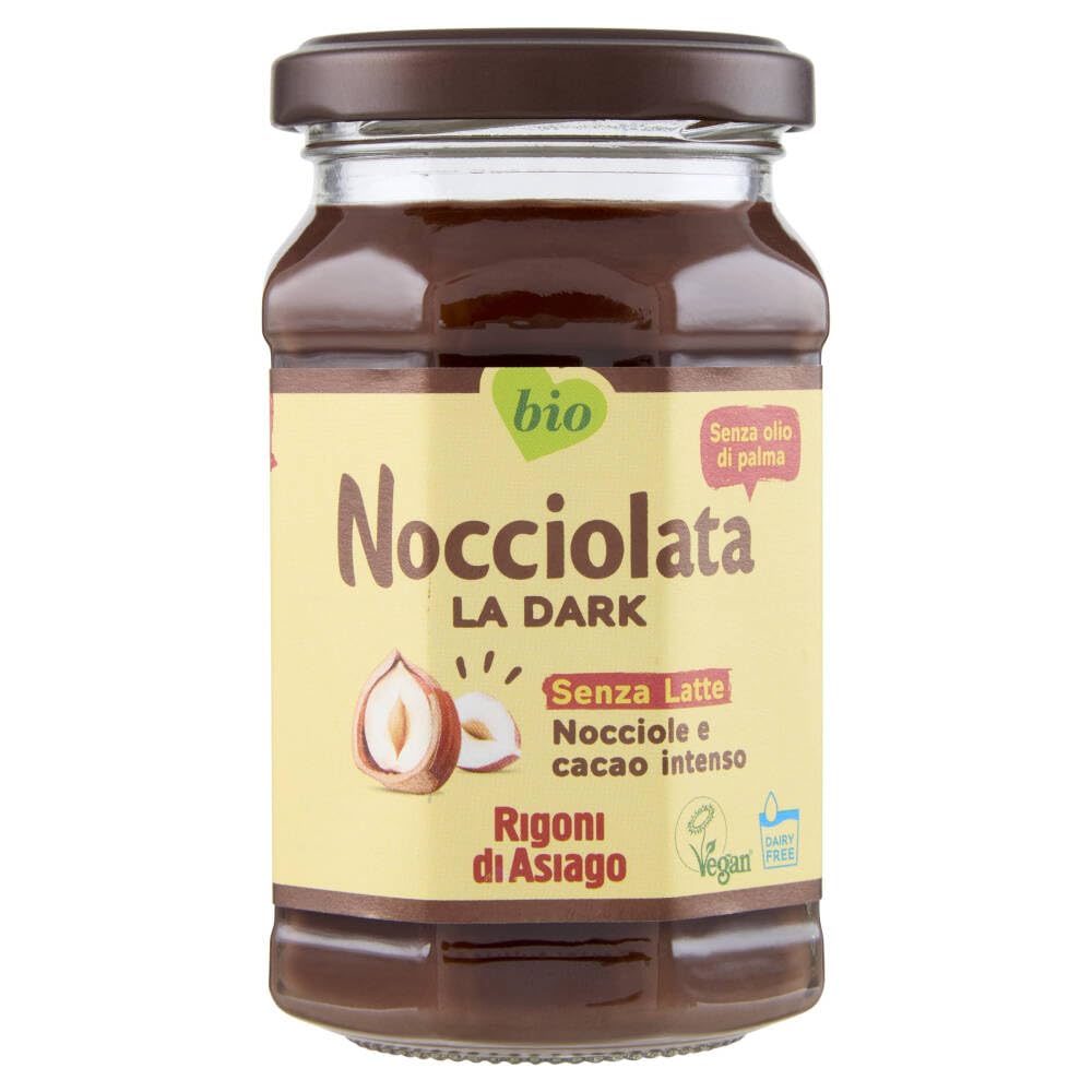 Italian Gourmet Rigoni di asiago Pâte à tartiner noisettes & cacao noir 6 x 250 g – sans lait, goût intense, idéale petit-déjeuner & pâtisserie, pot en verre + Italian Gourmet Polpa