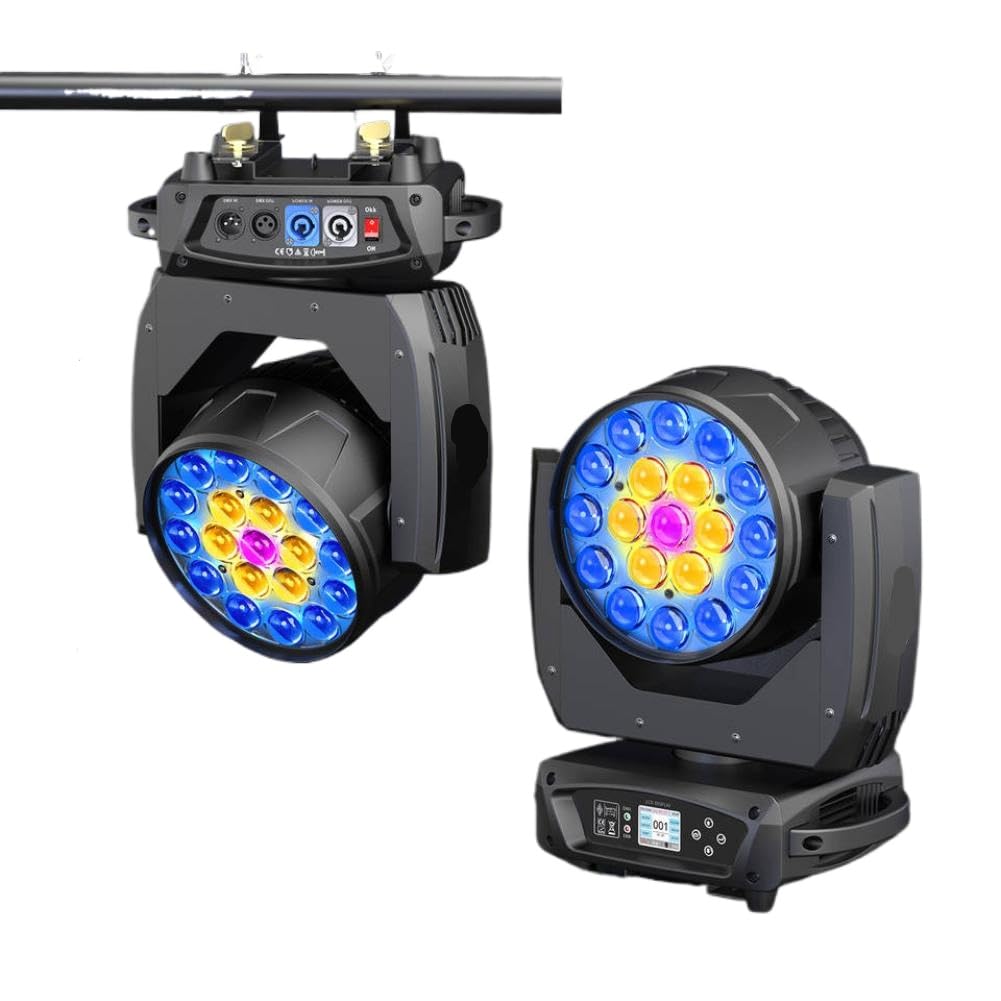 Faro a testa mobile Zoom Wash 19x15W RGBW con funzionalità Beam e Wash per palcoscenici, teatri, bar e feste