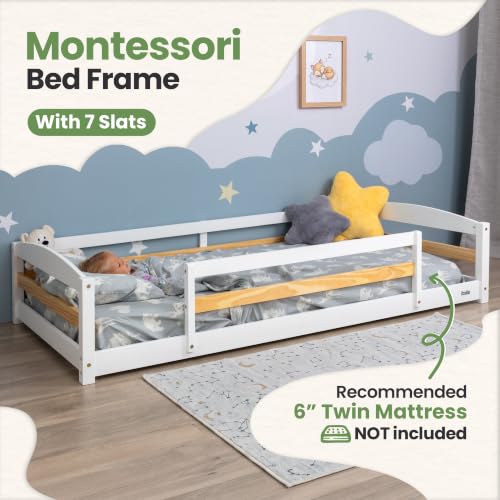 Image of Twin Floor Bed with Safety Guardrails, 2 Openings and 14 supportive slats