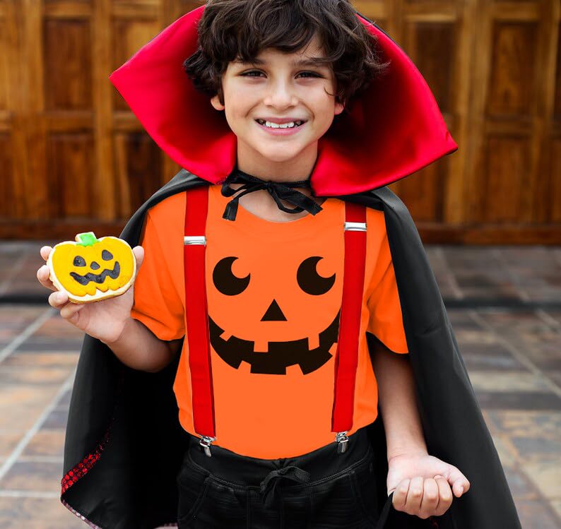 Image of Mrocioa Toddler Boy Girl Pumpkin Face Halloween T-Shirt Short Sleeve Tops | Fits 2 to 7T Kids,Soft Cotton,Cute Spooky Shirt for Trick or Treat Party,Candy Hunt,Halloween Night,October Outfit