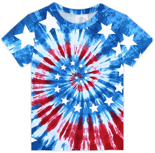 4th of July T-Shirt Boys Girls American Flag Shirts Toddler Short Sleeve Tees Kids Patriotic Star Stripe Tops Age 3-14