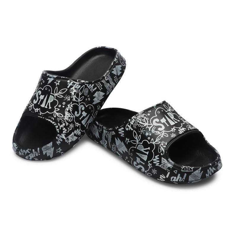 Image of AARJU Comfortable Boys's Flip-Flops Slides | Thick Sole Slippers For Boys With Graphics Printed Style (Black)