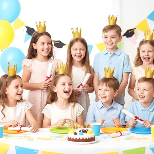 3 otters Mini Gold Paper Crowns for Kids, Bulk Royal Tiara Party Hats, Prince and Princess Birthday Costume Headband for Themed Party Favor Classroom Celebrations DIY Craft Accessories