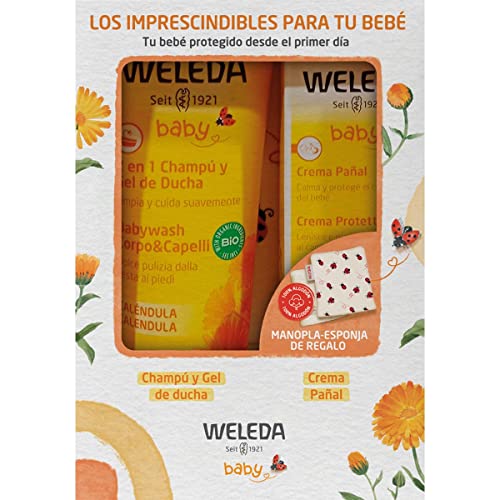 WELEDA Set Imprescindibles Bebé 1 unidad con champú gel de ducha + crema pañal y manopla para el baño de regalo
