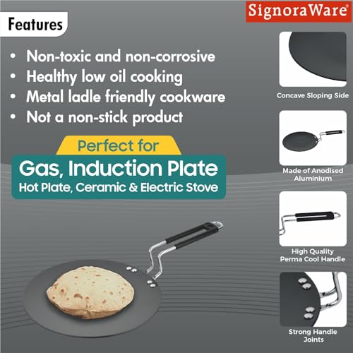 Image of Signoraware Opulent Concave Non Stick Roti Tawa | Gas & Induction Compatible | Prevent Sticking & Burning | Best for Everyday Use | Ideal for Making Chapatis, Dosa, Paratha & Pancakes (28cm | Steel)