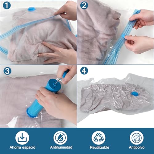 Miniatura 4 de H Hansel Home 6 Bolsas De Almacenamiento Al Vacío, Bolsas Vacio Ropa, Para Guardar Edredones, Mantas, Almohadas - Con Cremallera, 50x60cm