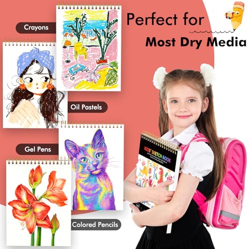Image of Soucolor Sketch Book for Kids, 9 inch x 12 inch Kids Sketchbook, Boys & Girls Gift | 100 Sheets Tear-out Acid-Free Drawing Paper |Spiral bound Smooth Paper for Pencils Markers Crayons, Art Supplies for Kids 3+
