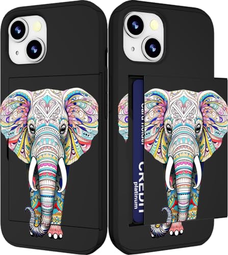 Coque mignonne iPhone 14 Plus étui portefeuille femme éléphant rose