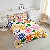 Retro 60S 70S Floral Bedding Queen,Vintage Groovy Daisy Flower Quilt for Kids Boys Girls Teens,Bohemian Aesthetic Y2K Style Comforter Set Bright Colorful Trendy Floral Down Comforter 3 Pieces #3