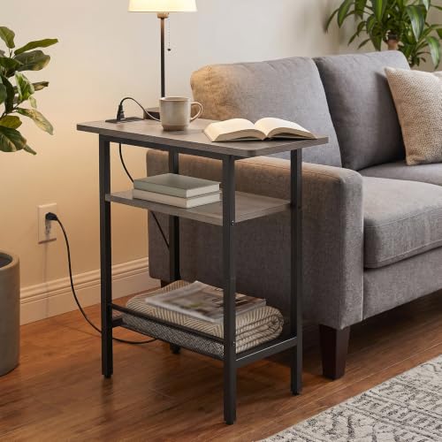 HOOBRO Side Table with Charging Station for Small Spaces, Greige and Black by HOOBRO - Used condition - Image 5