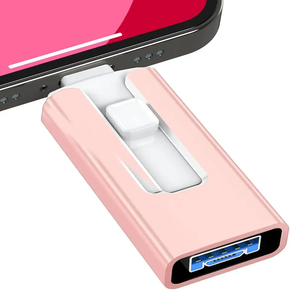 Flash Drive para iPhone de 512 GB, pen drive 4 em 1 USB de alta velocidade, pen drive de armazenamento externo para iPhone, iPad, Android, computador, rosa