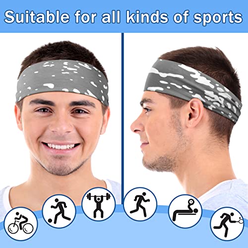 Image of 9 pcs Sweatbands for Men Workout Sport Headbands for Men Camo Headband Sweat Absorbing Headband Wide Sweatband for Head Basketball Football Cycling Running Yoga, 4.7 x 9.8 Inch