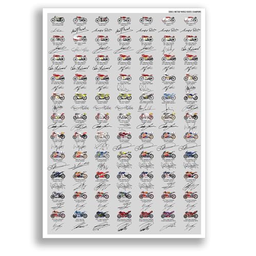 Mounted Gifts Trading Poster dédicacé MotoGP All World Champions Winners Riders Saison 1949-2024 Photo Autographe Cadeau 500CC Valentino Rossi Marc Marquez...