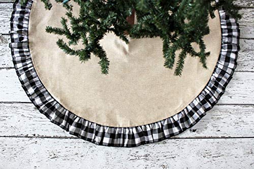 Buffalo Check Christmas Tree Skirt Black White Buffalo Plaid Rustic Farmhouse Christmas Decoration (Black Buffalo Plaid Ruffle) #TOP2