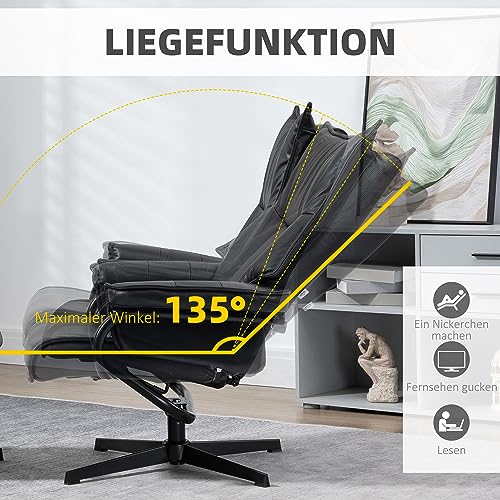 HOMCOM Relaxsessel mit Hocker, drehbarer Ruhesessel, TV-Sessel mit Liegefunktion, Fernsehsessel mit neigbarer Rückenlehne, für Wohnzimmer, Büro, Kunstleder, Stahl, Schwarz – Bild 5