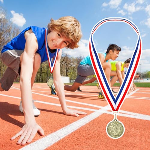 Ferreve 48 Pcs Track and Field Award Medals with Neck Ribbons Champ Medal Sports Day Favors Prizes for Sports Competitions Party Winner