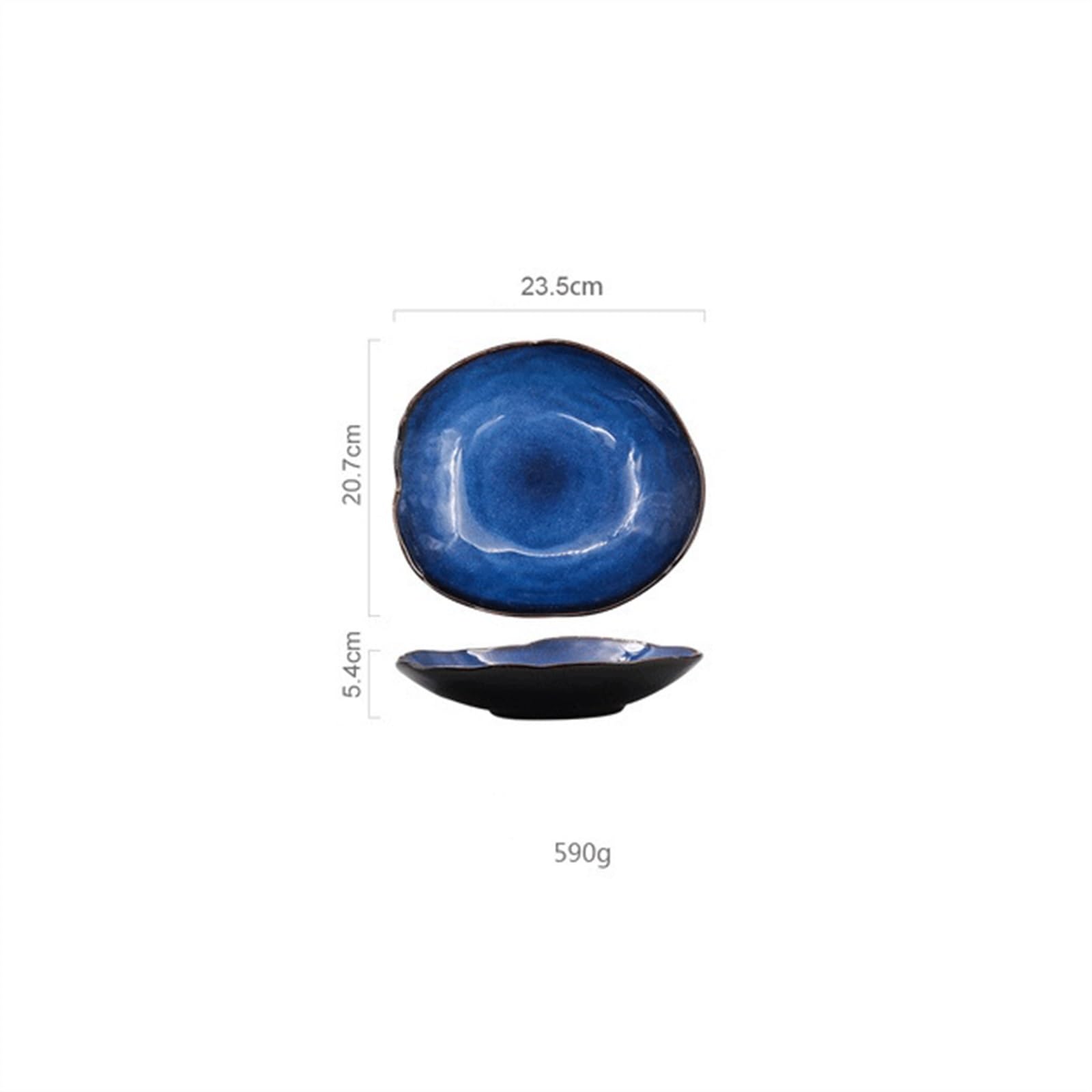 Pastaschalen Speiseteller Haushaltskeramik-Teller, blaue Glasur, Salatteller, Obstteller, Brotteller, unregelmäßiges Geschirr, westlicher Lebensmittelteller/Küchenbedarf Essteller(23.5cm)