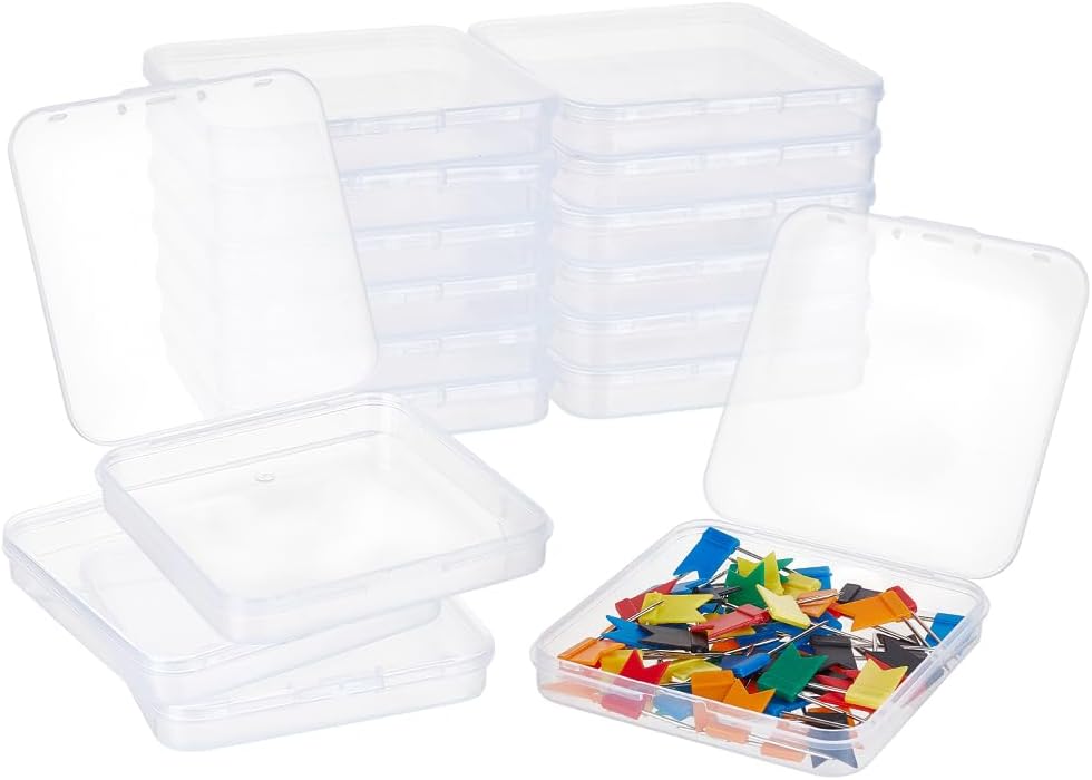 BENECREAT 20Pcs Plastic Beads Storage Containers, Square Clear Jewelry Organizer Box with Flip-up Lids for Small Items, Pills, Herbs,Tiny Bead, Jewerlry Findings, 3.74x3.74x0.63 Inch