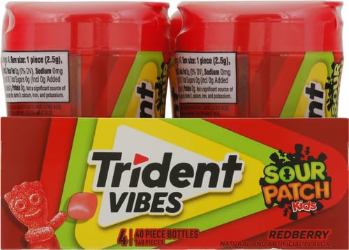 Image of Trident Vibes SOUR PATCH KIDS Redberry Sugar Free Gum, 40 Piece Bottle (Pack of 2)
