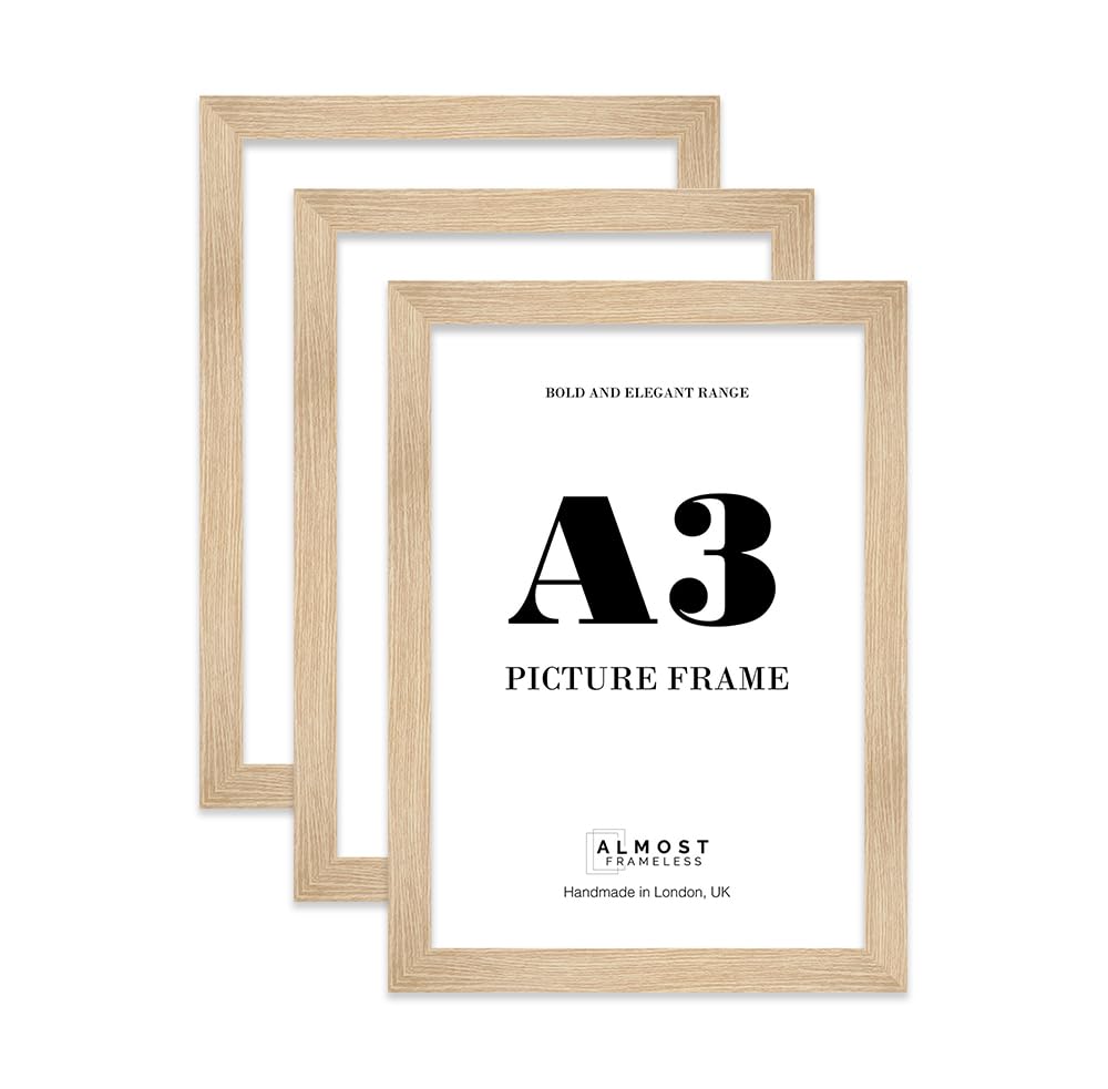 A3 Picture Frame, Display A3 Pictures (29.7 x 42cm - 11.7 x 16.5in) Picture Frame for wall Display - Oak - 3 Pack