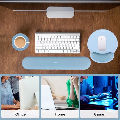 Image of MOSISO Wrist Rest Support for Mouse Pad&Keyboard Set, Circle Curved Ergonomic Mousepad&Coaster Non-Slip Base Home /Office Pain Relief&Easy Typing Pad with Soft Cloth&Raised Memory Foam, Air Blue