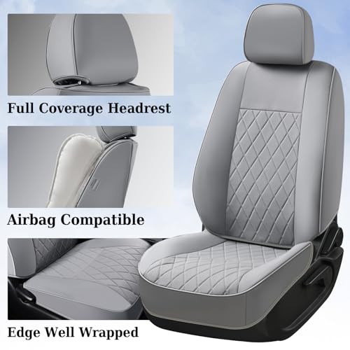 Image of Coverado Tacoma Leather Seat Covers, Front Car Seat Covers Custom Fit for 2016-2023 Toyota Tacoma Double & Crew Cab, Covers Seat Protector for Tacoma Accessories (Gray)
