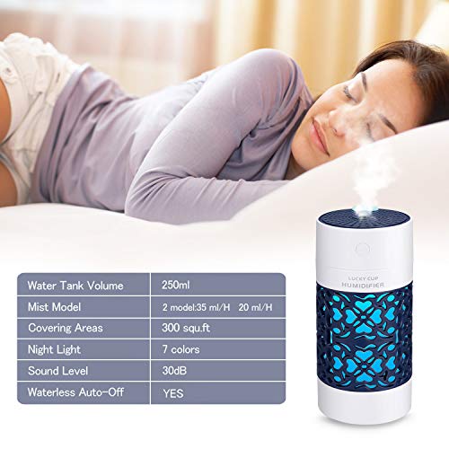 Portable Humidifiers Car Humidifier Cool Mist Humidifying For Kids Rooms Travel Office Bedroom With High And Low Mist Settings 7 Colors Night Light Auto Shut-Off 250Ml #TOP2