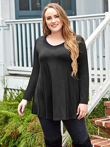 Larace Long Sleeve Tunics Tops Plus Size For Women V Neck Loose Fit Flowy Clothing For Leggings(Black 5X) #TOP2