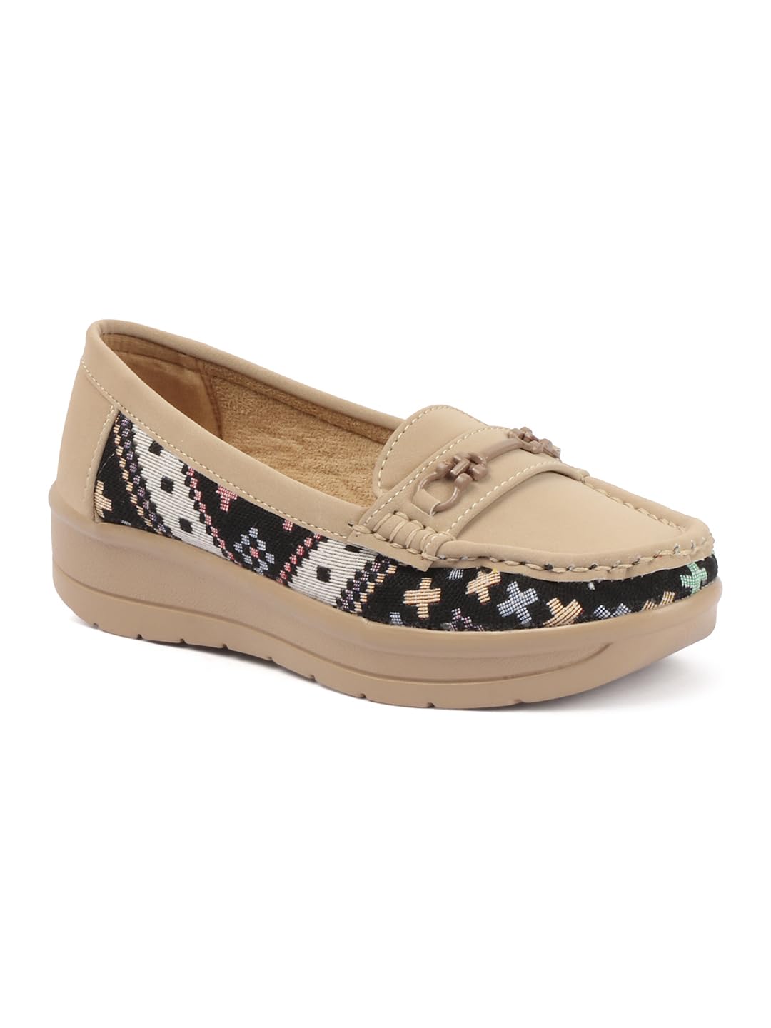 svya Women’s Beige Printed Wedge Loafers with Cushioned Insole, Slip-On Comfortable Casual and Office Wear Stylish Shoes-picture-11